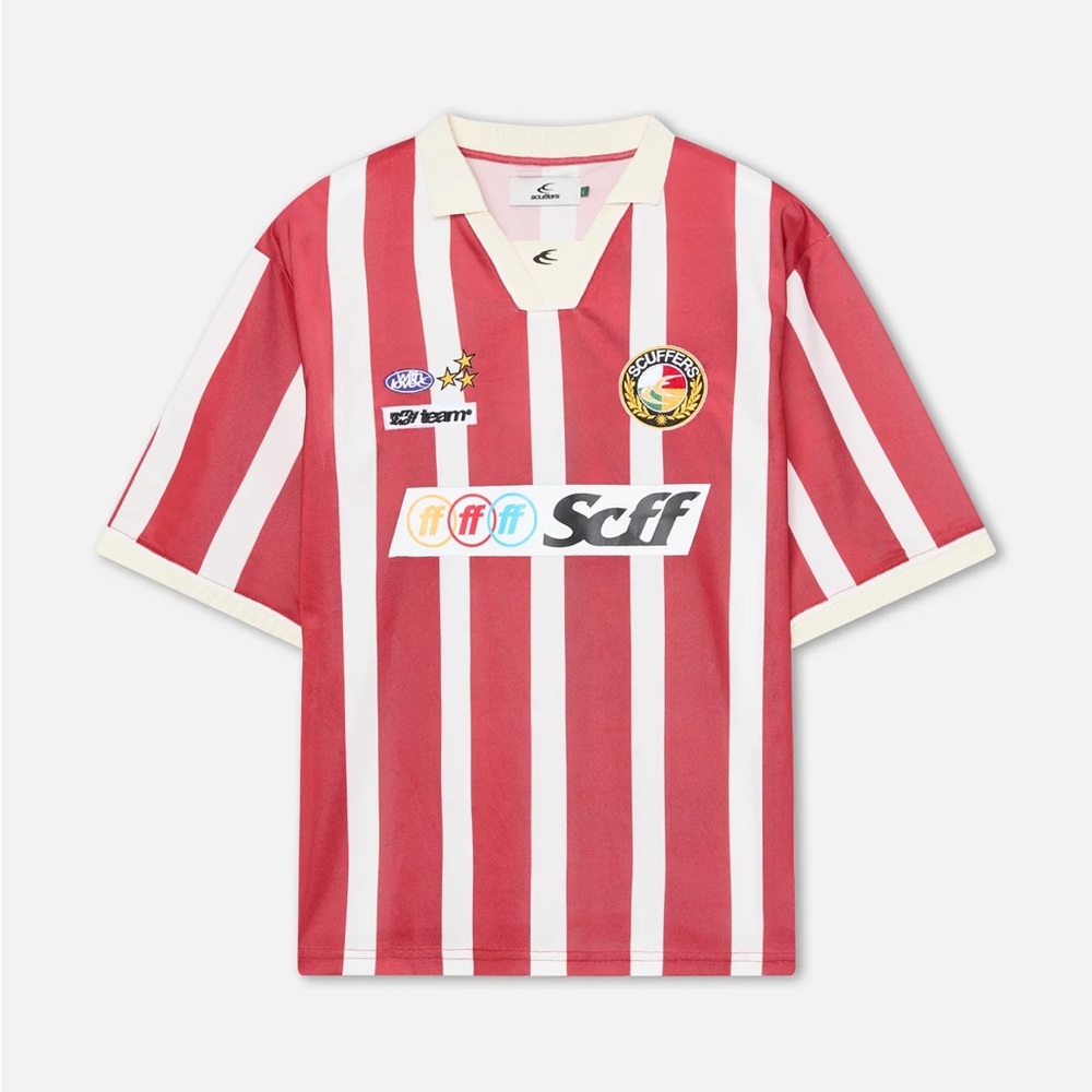 Red and White Striped Soccer Jersey